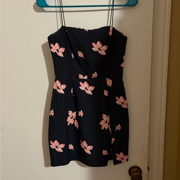 Hello Molly Navy & Pink flower mini dress, triangle leg cutout - Picture 1 of 3